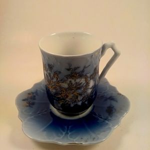 Delicate Vintage Blue Gold Cup Saucer Fine China